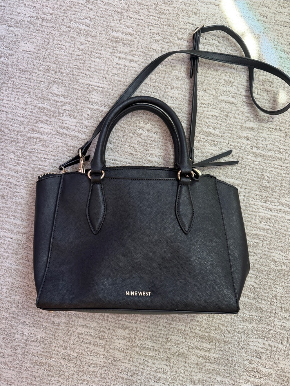 Nine West Black Saffiano Leather Satchel with Removable Strap